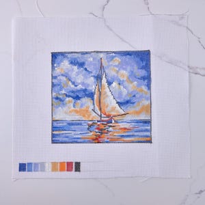 Hand Painted Needlepoint Canvas - &quot;Sail Boat&quot;