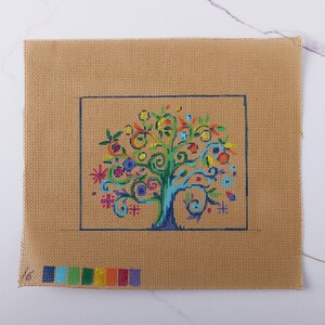 Hand Painted Needlepoint Canvas - &quot;Tree of Colors&quot;