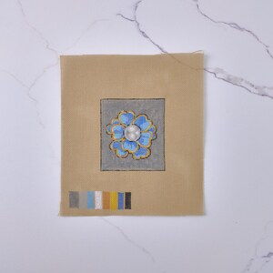Hand Painted Needlepoint Canvas - &quot;Blue Pearl Floral&quot;