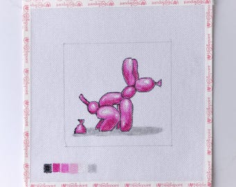 Pink Pooping Dog - Hand-Painted Needlepoint Canvas