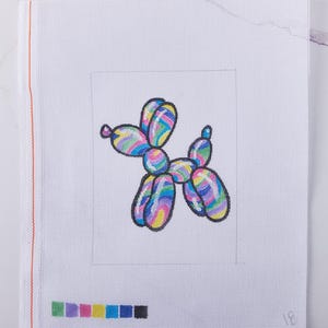 Hand Painted Needlepoint Canvas - &quot;Rainbow Balloon Dog&quot;