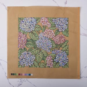 Hand Painted Needlepoint Canvas - &quot;Blue and Pink Hydrangea&quot;