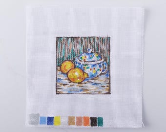 Hand Painted Needlepoint Canvas - "Renoir Lemons"