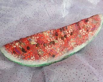 Watermelon sculpture with seeds