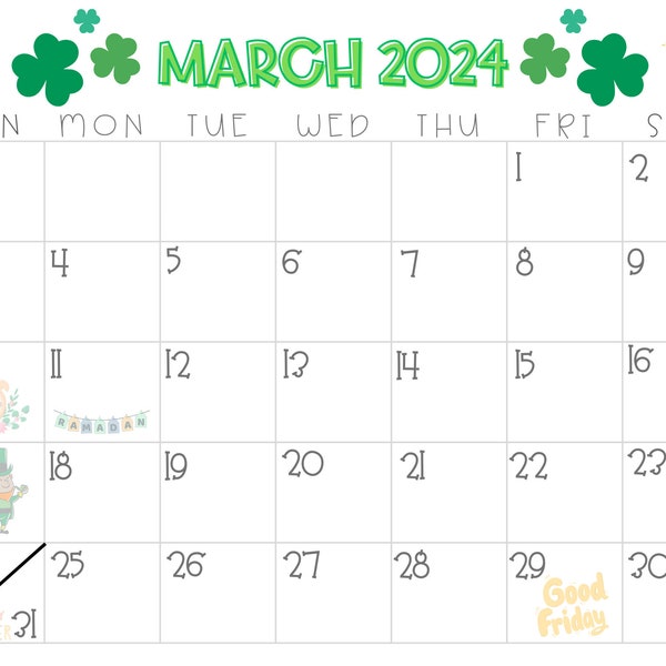 March 2024 Calendar with US Holidays