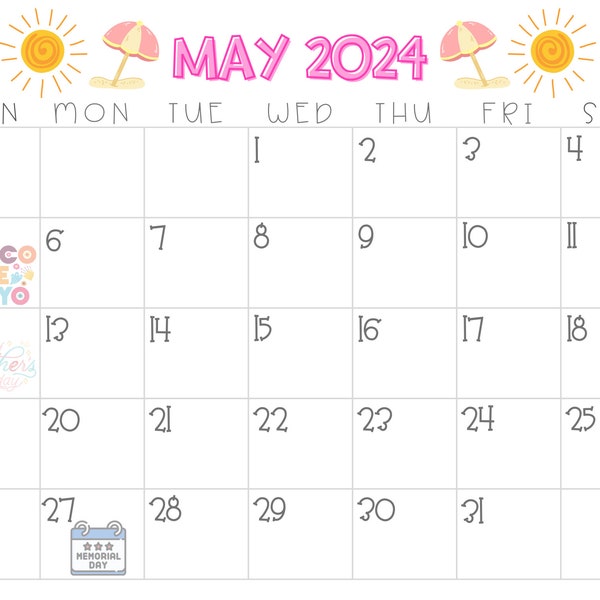 May 2024 Calendar with US Holidays