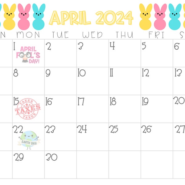 April 2024 Calendar with US Holidays