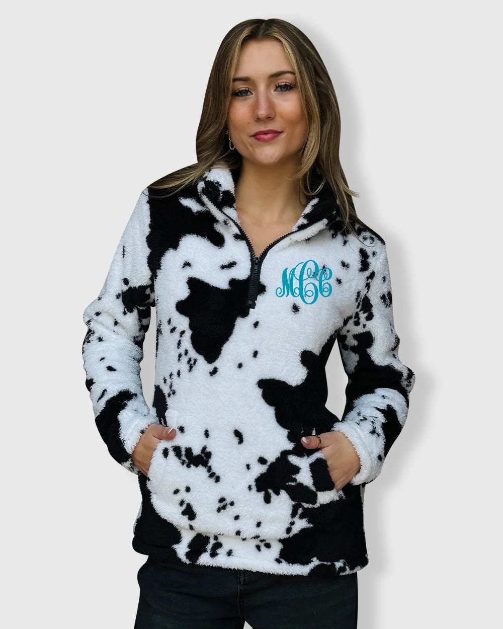 Jacket Cow Sherpa Pullover Sherpa Cow Print, Monogrammed Sherpa - Main Image
