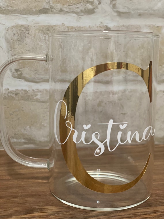 Monogram Glass Mug 16 Oz Clear Glass Mug Large Thin Lightweight Cups for  Beer, Coffee, Tea, Juice, for Hot or Cold Beverages 