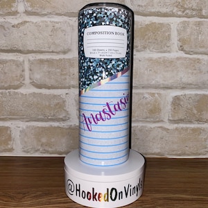 Composition book Pencil glitter 20 oz Skinny Tumbler | two sided design