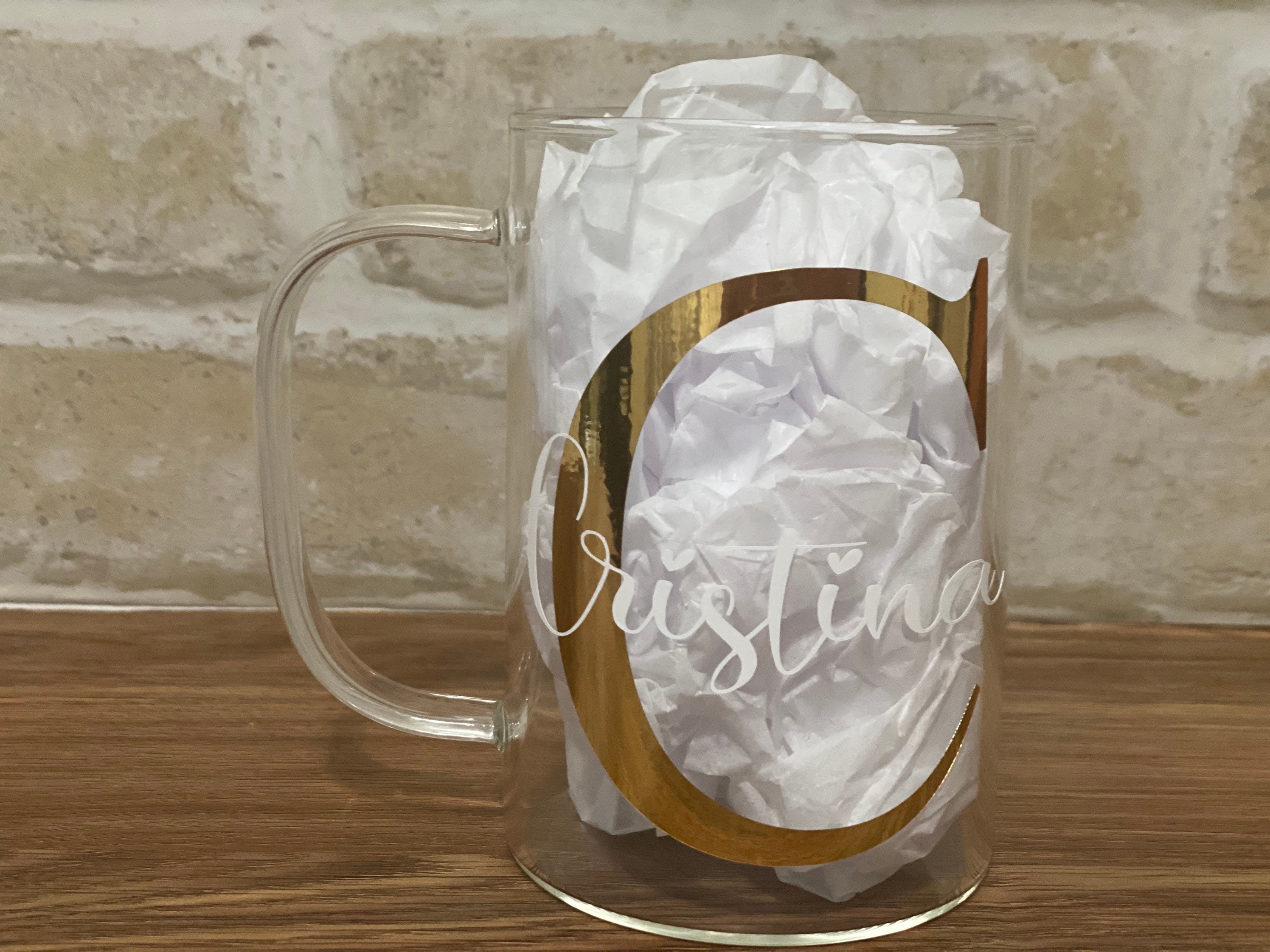 Monogram Glass Mug 16 Oz Clear Glass Mug Large Thin Lightweight Cups for  Beer, Coffee, Tea, Juice, for Hot or Cold Beverages 