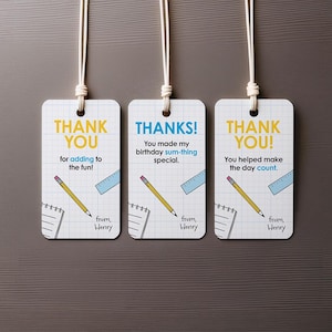 Printable Thank You Tag for Math Party Goody Bag