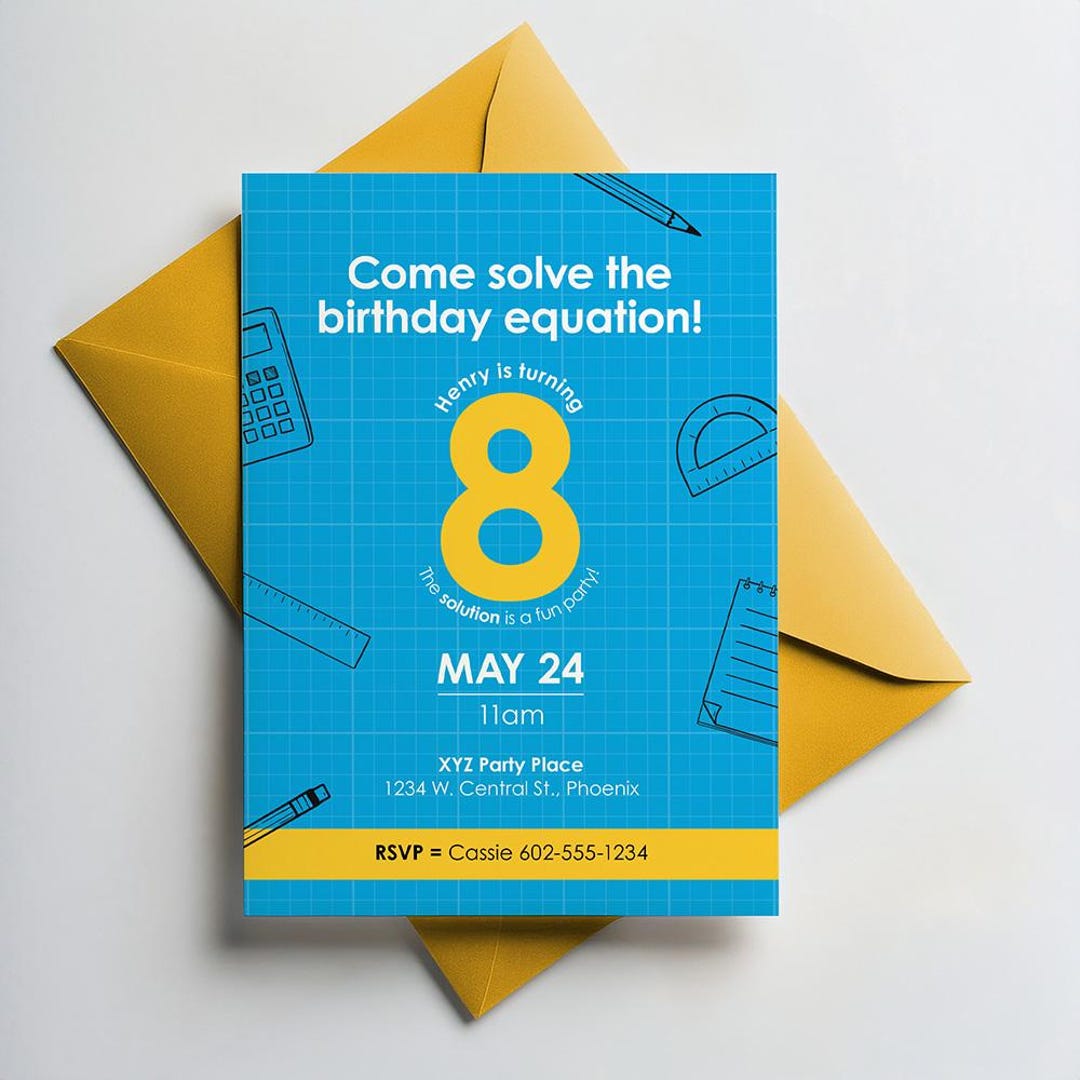 Printable Number Invitation for Math Theme Birthday Party - Etsy