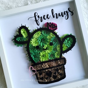 Cactus , Free Hugs flower shadow box, dessin animé art mural