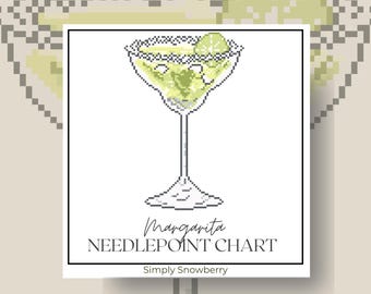 Margarita Needlepoint Chart, Custom Wedding Reception Bar Sign Idea, Cocktail or Bar Cart Needlepoint Design Idea, Easy Cross Stitch Pattern