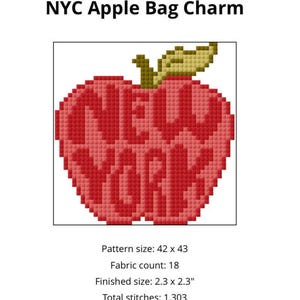 NYC Big Apple Needlepoint Bag Charm Chart Design Idea New York City Cross Stitch Pattern Digital PDF Download Easy Beginner Paint Own image 2