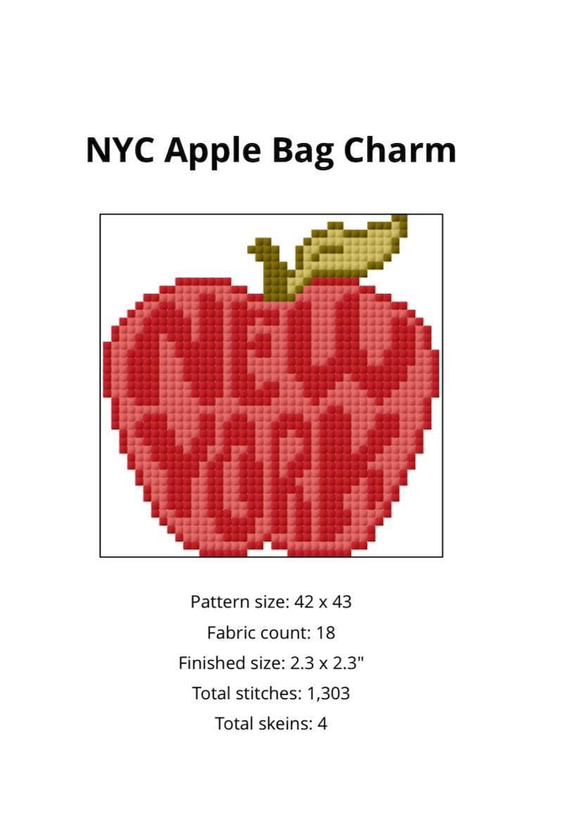 NYC Big Apple Needlepoint Bag Charm Chart Design Idea New York City Cross Stitch Pattern Digital PDF Download Easy Beginner Paint Own image 2