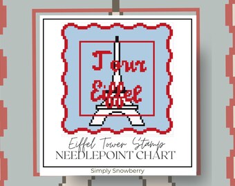 Paris Needlepoint Pattern 13 Mesh Ornament Design Idea Travel Inspiration Eiffel Tower Embroidery Project Beginner Friendly Cross Stitch