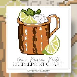 Mini Moscow Mule Needlepoint Chart, Cocktail Cross Stitch Pattern, Bar Coaster Bag Charm Custom Wedding Drink Menu Bar Cocktail Ornament