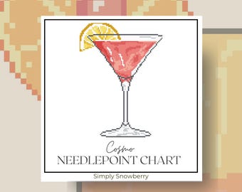 Cosmo Needlepoint Chart Design Idea Cocktail Cross Stitch Pattern Digital PDF Download Paint Your Own Canvas Easy Beginner