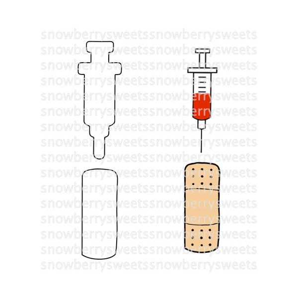 Syringe & Bandaid Bandage Cookie Cutter Combo STL Instant Digital Download,3D Printed for Medical,Hospital,Nursing,Doctor,NICU,ICU,Pediatric