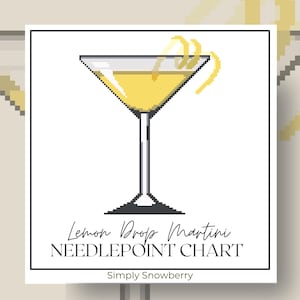 Cocktail Needlepoint Pattern Digital Download Easy Project Beginner Friendly Bar Decor  Weddng Signature Drink Lemon Drop Martini Christmas