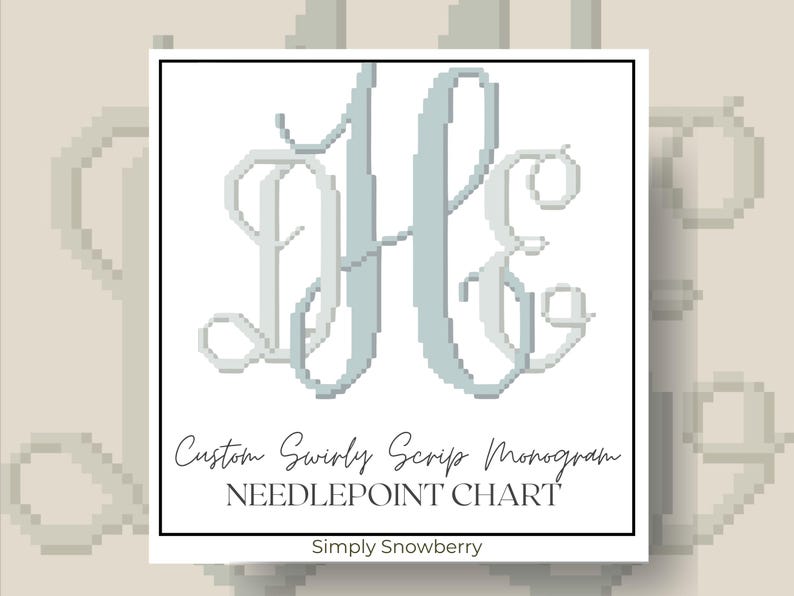 Script Numbers Needlepoint Personalized Monogram for Southern Girl Needlepoint Pattern Custom ...