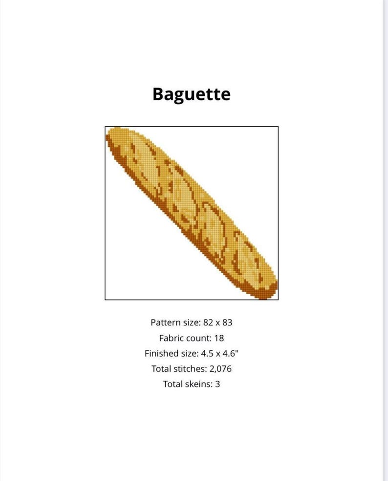 French Baguette Needlepoint Chart, French Cross Stitch Pattern, Beginner Paint Your Own Small Needlepoint Canvas image 3
