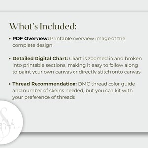 The image is a printed overview of the complete design, a detailed digital chart, and a thread recommendation.