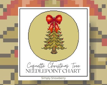 Coquette Christmas Tree Ornament Needlepoint Chart • Digital Pattern Download • Holiday Needlepoint Canvas • Cross Stitch Design