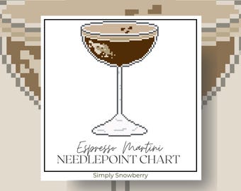 Espresso Martini Needlepoint Chart Design Idea Bar DecorCross Stitch Pattern Digital PDF Download Paint Your Own Canvas Easy Beginner
