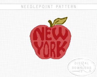 Diseño de patrón de punto de cruz de la Gran Manzana de Nueva York. Descarga digital en PDF. Patrón para pintar tu propio lienzo (nivel principiante).