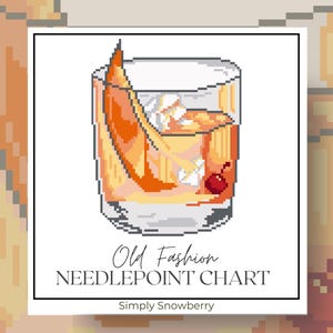 Cocktail Needlepoint Pattern Digital Download Cross Stitch Bar Cart Decor Idea  Beginner Friendly Drink Old Fashion Needlepoint Canvas