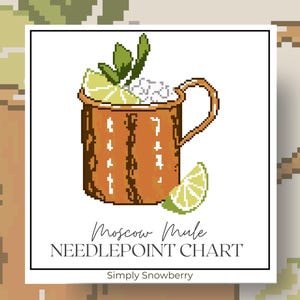 Moscow Mule Needlepoint Chart, Cocktail Cross Stitch Pattern, Custom Wedding Drink Menu, Bar Cart Decor, Cocktail Needlepoint Canvas Idea