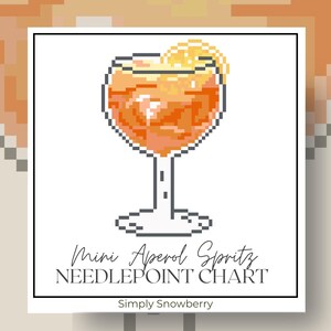 Mini Aperol Spritz Nadelpunktmuster, einfaches Cocktail-Kreuzstichmuster, Cocktailanhänger, Baruntersetzer