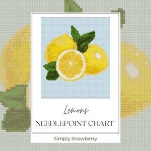 Fruit Needlepoint Digital Download for Beginners for the Home Cross Stitch Pattern Instant PDF Download Needlepoint Canvas Lemons Design