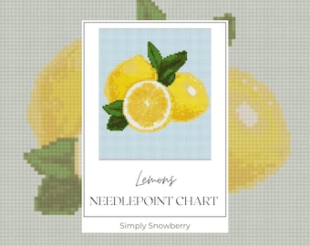 Fruit Needlepoint Digital Download for Beginners for the Home Cross Stitch Pattern Instant PDF Download Needlepoint Canvas Lemons Design