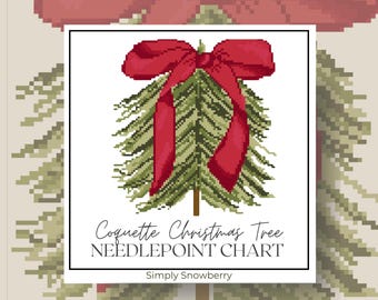 Christmas Tree Bow Ornament Needlepoint Chart • Digital Pattern Download • Holiday Needlepoint Canvas • Christmas Cross Stitch Design