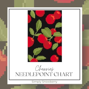 Cherries Needlepoint Chart Cross Stitch Pattern Digital PDF Download Fruit Kitchen Decor, Cottagecore Grandmacore Grandmillenial Decor