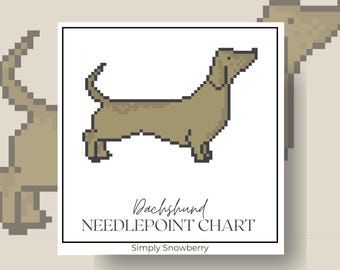 Dachshund Needlepoint Chart, Weiner Dog Cross Stitch Pattern, Bag Charm, Christmas Ornament, Small Mini Design