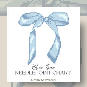Blue Bow Needlepoint Chart, Cross Stitch Pattern,  Digital PDF Download, Cottagecore Ornament,  Paint Your Own Needlepoint Canvas