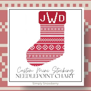 Custom Monogram Mini Christmas Stocking Needlepoint Chart, Easy Cross Stitch Pattern, Digital PDF Download