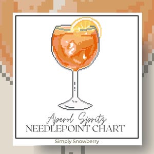 Gráfico de bordado Aperol Spritz - Ideia de design para ponto cruz de coquetel - Carrinho de bar - Download digital em PDF - Pinte sua própria tela - Fácil para iniciantes