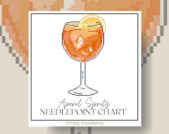 Aperol Spritz Needlepoint Chart Design Idea Cocktail Cross Stitch Pattern Bar Cart Digital PDF Download Paint Your Own Canvas Easy Beginner