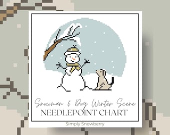 Snowman Needlepoint Chart, Christmas Ornament Cross Stitch Pattern, PDF Digital Download. Paint Your Own Needlepoint Canvas