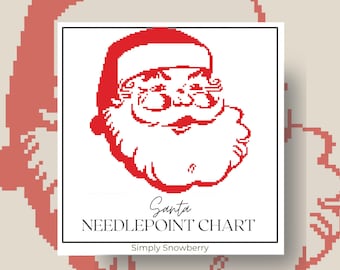 Vintage Santa Face Needlepoint Chart, Digital Download Pattern, Holiday Needlepoint Canvas, Christmas Ornament or Needlepoint Pillow Design