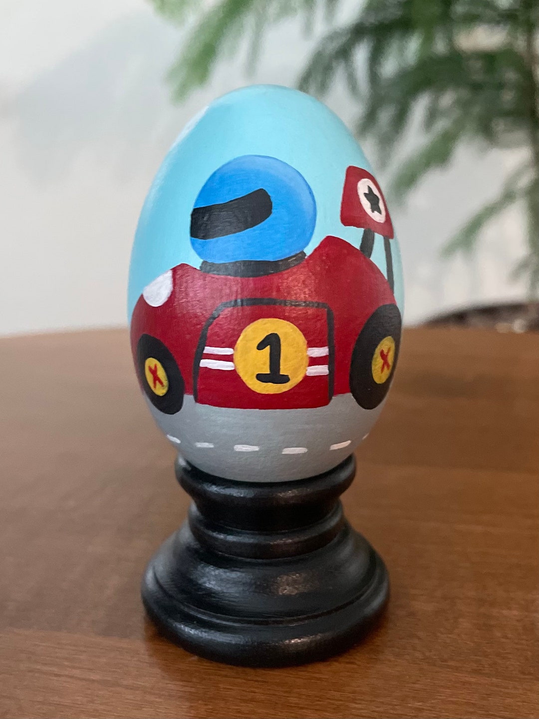 Race Car, Hand Painted Gift, Race Car Gift, Hand Painted Wood Egg