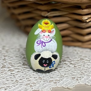 Easter egg, hand painted sheep, Easter bunny, hand painted wood egg, Easter gift, egg