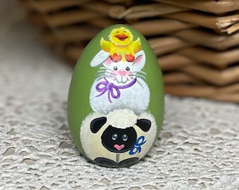 Easter egg, hand painted sheep, Easter bunny, hand painted wood egg, Easter gift, egg