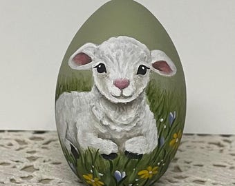 Easter lamb, hand painted lamb, lamb gift, hand painted wood egg, Easter egg, lamb collection